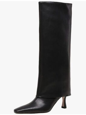 Women's Black Tall Faux Leather Fold-over Boots Size 6